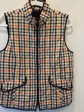 Talbots Women’s Multi Color Plaid Sleeveless Full Zip Vest Medium Pockets Puffer